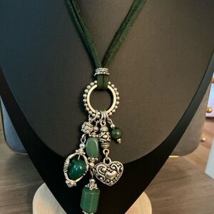 Elegant Green and Silver Charm Necklace